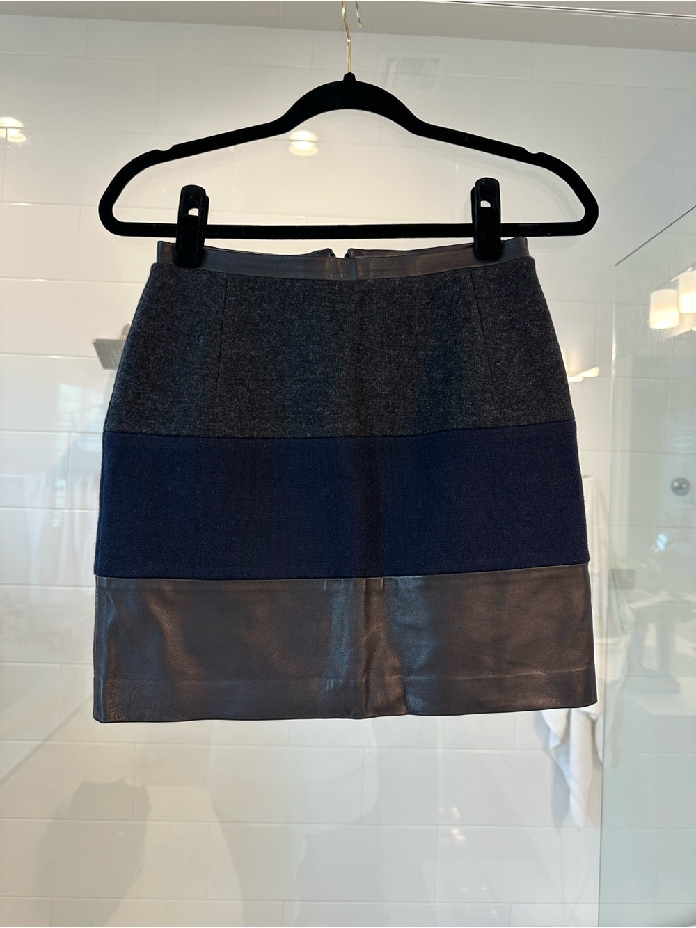 Sandro Navy, Charcoal & Black Mixed-Media Mini Skirt